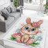 Cute cartoon bunny with big eyes and flowers area rugs carpet