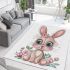 Cute cartoon bunny with big eyes and flowers area rugs carpet