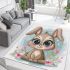 Cute cartoon bunny with big eyes and flowers area rugs carpet