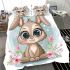 Cute cartoon bunny with big eyes and flowers bedding set