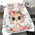 Cute cartoon bunny with big eyes and flowers bedding set