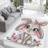 Cute cartoon bunny with big eyes and flowers area rugs carpet