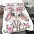 Cute cartoon bunny with big eyes and flowers bedding set