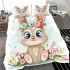 Cute cartoon bunny with big eyes sitting on the flowers bedding set