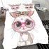 Cute cartoon bunny with pink heart shaped glasses bedding set