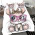 Cute cartoon bunny with pink heart shaped glasses bedding set