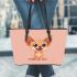 Cute cartoon chihuahua smiling leather tote bag