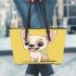 Cute cartoon chihuahua smiling leather tote bag