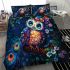 Cute cartoon colorful owl with big blue eyes bedding set