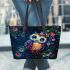 Cute cartoon colorful owl with big blue eyes leather tote bag