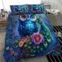 Cute cartoon colorful owl with big blue eyes bedding set