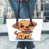 Cute cartoon dog leather tote bag