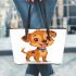 Cute cartoon dog leather tote bag