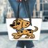 Cute cartoon dog clip art with a simple drawing leather tote bag