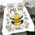 Cute cartoon drawing of a happy bee doing bedding set