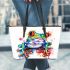 Cute cartoon frog leaather tote bag