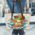 Cute cartoon frog eating ramen leaather tote bag