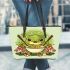 Cute cartoon frog eating ramen leaather tote bag