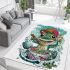 Cute cartoon frog eating ramen shown in a full body shot area rugs carpet