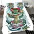 Cute cartoon frog eating ramen shown in a full body shot bedding set
