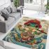 Cute cartoon frog eating ramen shown in a full body shot area rugs carpet