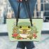 Cute cartoon frog eating ramen leaather tote bag