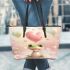 Cute cartoon frog holding a pink heart leaather tote bag