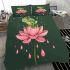 Cute cartoon frog jumping on top of a pink lotus flower bedding set