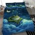 Cute cartoon frog lies on the clouds in space bedding set
