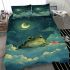 Cute cartoon frog lies on the clouds in space bedding set