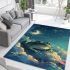 Cute cartoon frog lies on the clouds in space area rugs carpet