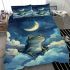 Cute cartoon frog lies on the clouds in space bedding set