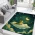 Cute cartoon frog sitting on a cloud in a starry sky area rugs carpet