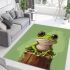 Cute cartoon frog sitting on a tree stump with big eyes area rugs carpet