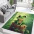 Cute cartoon frog sitting on a tree stump with big eyes area rugs carpet