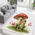 Cute cartoon frog sitting under an amanita muscaria mushroom area rugs carpet