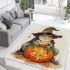 Cute cartoon frog wearing a witch hat sitting on a pumpkin area rugs carpet