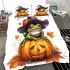 Cute cartoon frog wearing a witch hat sitting on a pumpkin bedding set