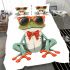 Cute cartoon frog wearing sunglasses and red bow tie bedding set