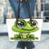 Cute cartoon frog with big eyes leaather tote bag