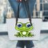 Cute cartoon frog with big eyes 21 leaather tote bag