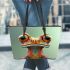 Cute cartoon frog with big eyes leaather tote bag