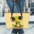 Cute cartoon frog with big eyes leaather tote bag