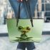 Cute cartoon frog with big eyes and hands leaather tote bag