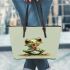 Cute cartoon frog with big eyes and hands leaather tote bag