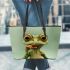 Cute cartoon frog with big eyes and long legs leaather tote bag