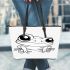 Cute cartoon frog with big eyes coloring page for kids leaather tote bag