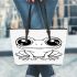 Cute cartoon frog with big eyes coloring page for kids leaather tote bag