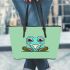 Cute cartoon frog with big eyes wearing sneakers leaather tote bag