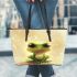 Cute cartoon frog with large eyes leaather tote bag